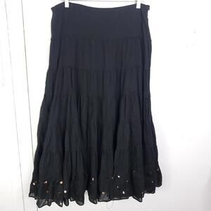 Studio Works Skirt Womens Medium Tiered Maxi Sequin Hem Dark Cottagecore Fairy
